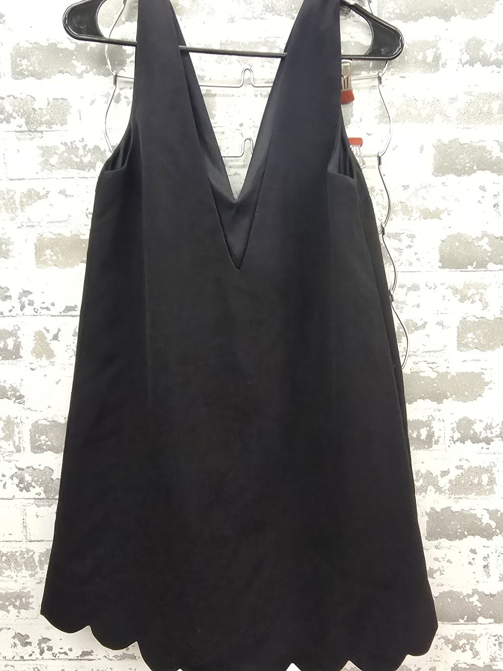Tobi Black V-Neck Scallop-Hem Mini Dress